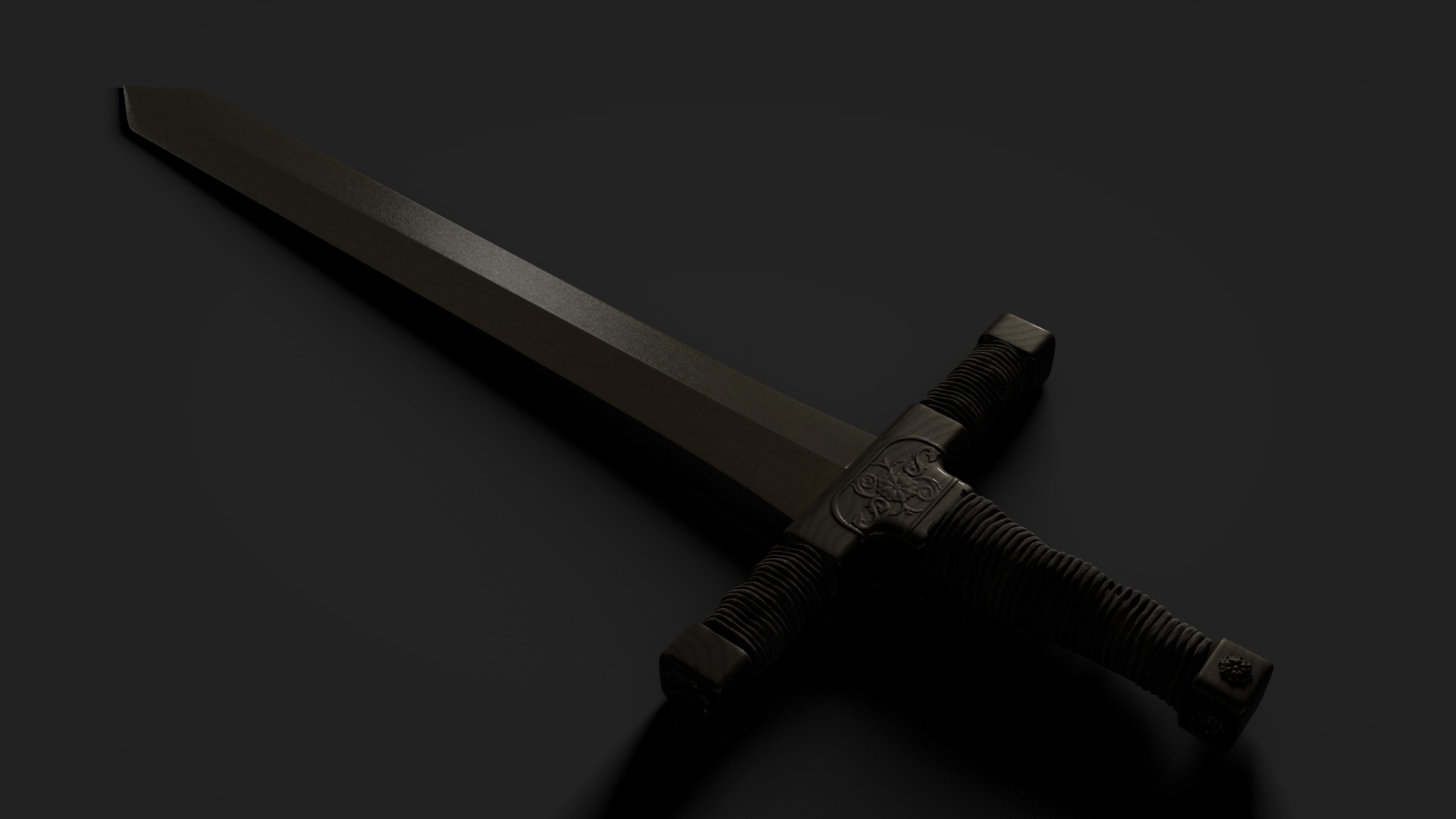 Dunkles 3D-Rendering eines modellierten Schwerts
