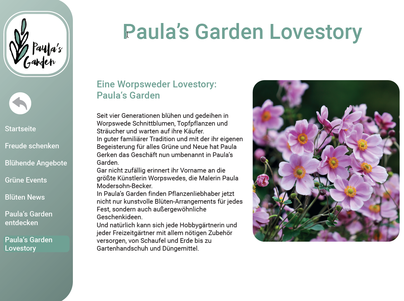 Contentseite Paula's Garden Lovestory